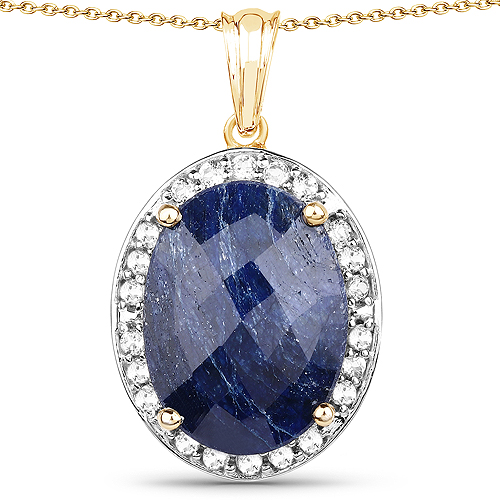 Sapphire-14K Yellow Gold Plated 20.88 Carat Dyed Sapphire and White Topaz .925 Sterling Silver Pendant