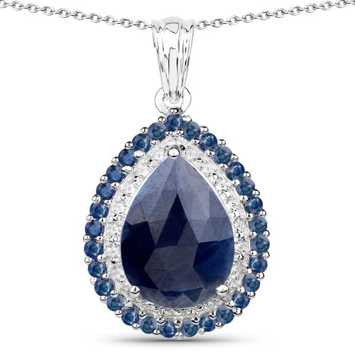 Sapphire-11.30 Carat Dyed Sapphire and Blue Sapphire .925 Sterling Silver Pendant