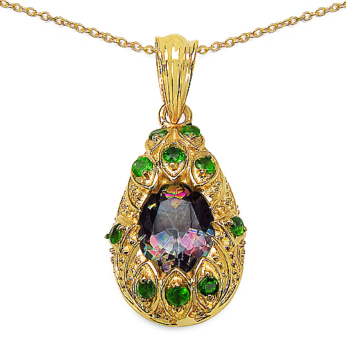 Mystic Topaz-14K Gold Plated 3.75 ct. t.w. Mydtic Topaz and Chrome-Diopside Pendant in Sterling Silver
