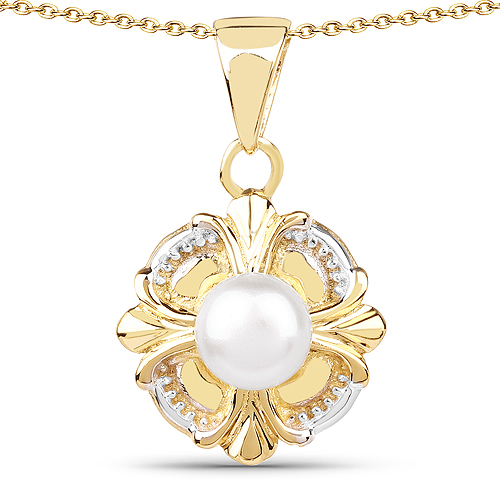 Pearl-14K Yellow Gold Plated 1.00 Carat Genuine Pearl .925 Sterling Silver Pendant