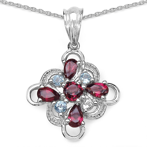 Pendants-1.70 ct. t.w. Blue Topaz and Rhodolite Pendant in Sterling Silver