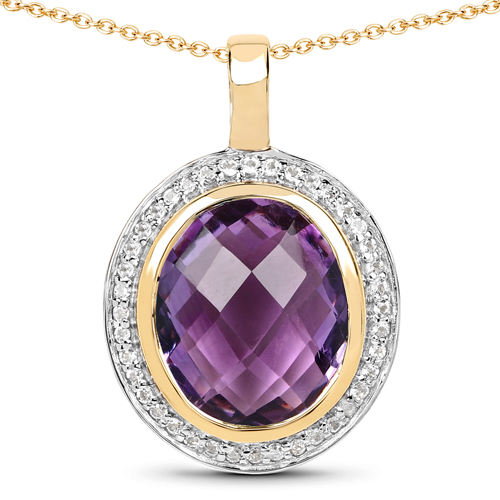 Amethyst-14K Yellow Gold Plated 5.59 Carat Genuine Amethyst & White Topaz .925 Sterling Silver Pendant