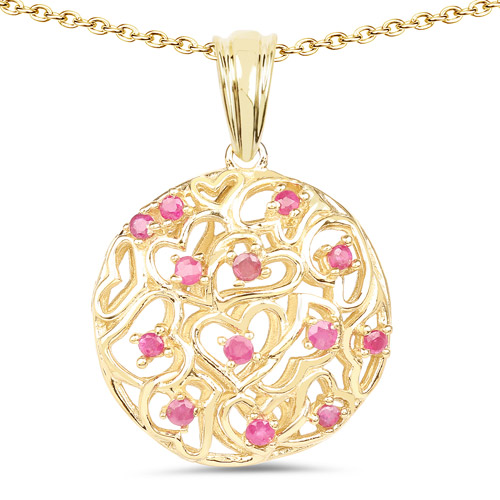 Ruby-14K Yellow Gold Plated 0.47 Carat Genuine Ruby .925 Sterling Silver Pendant