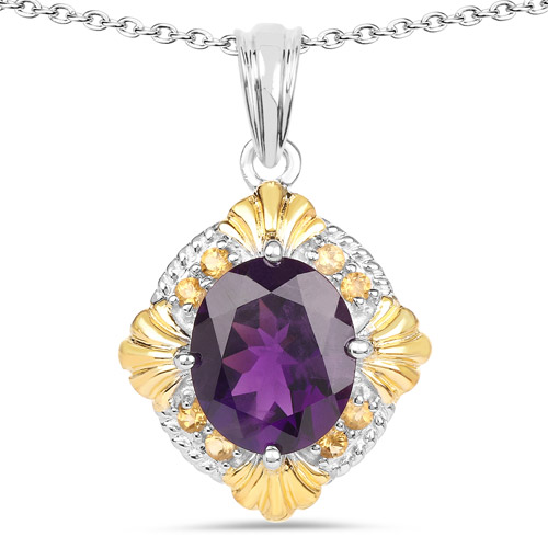 5.50 Carat Genuine Amethyst and Citrine .925 Sterling Silver Pendant