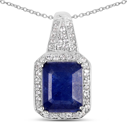 4.72 Carat Glass Filled Sapphire and White Topaz .925 Sterling Silver Pendant