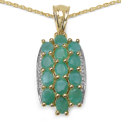 Emerald-14K Yellow Gold Plated 2.60 Carat Genuine Emerald .925 Sterling Silver Pendant