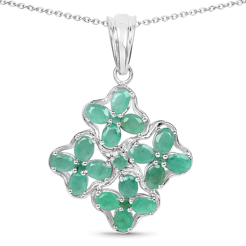 Emerald-2.37 Carat Genuine Emerald .925 Sterling Silver Pendant