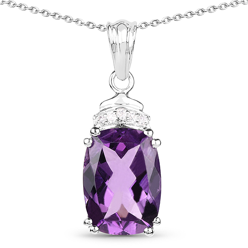 Amethyst-5.93 Carat Genuine Amethyst and White Topaz .925 Sterling Silver Pendant