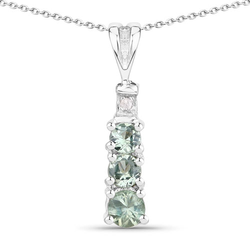 Sapphire-0.31 Carat Genuine Green Sapphire and White Diamond .925 Sterling Silver Pendant