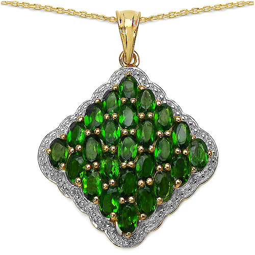 14K Yellow Gold Plated 5.50 Carat Genuine Chrome Diopside.925 Sterling Silver Pendant