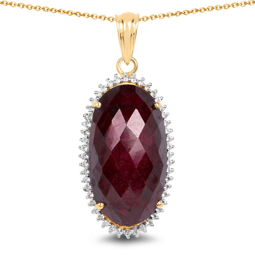 Ruby-14K Yellow Gold Plated 19.07 Carat Dyed Ruby and White Topaz .925 Sterling Silver Pendant