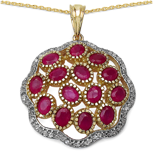 Ruby-14K Yellow Gold Plated 4.00 Carat Genuine Ruby & White Topaz .925 Sterling Silver Pendant