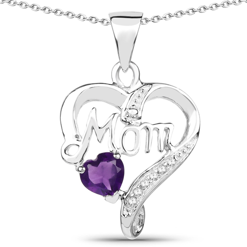 Amethyst-0.47 Carat Genuine Amethyst and White Topaz .925 Sterling Silver Pendant