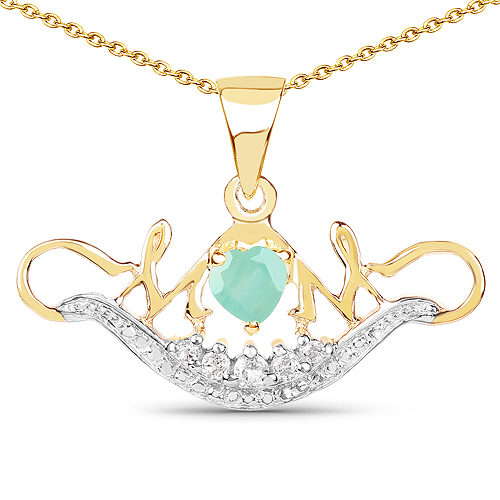 Emerald-14K Yellow Gold Plated 0.62 Carat Genuine Emerald and White Topaz .925 Sterling Silver Pendant