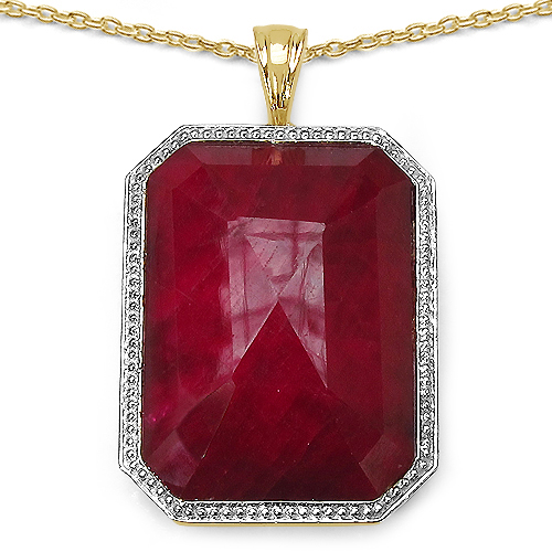 Ruby-14K Yellow Gold Plated 45.70 Carat Genuine Ruby .925 Sterling Silver Pendant