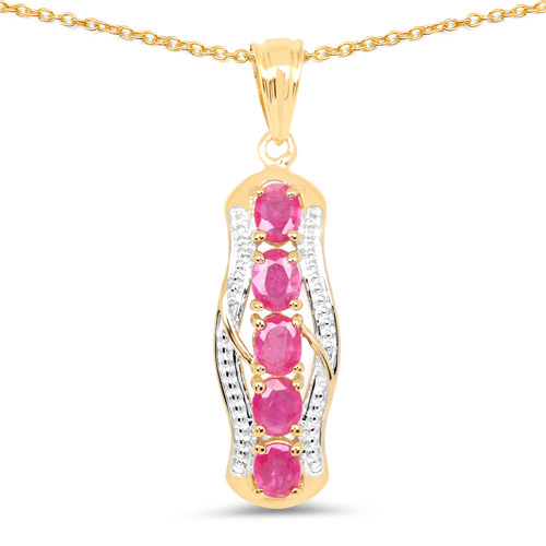 14K Yellow Gold Plated 1.90 Carat Genuine Ruby .925 Sterling Silver Pendant