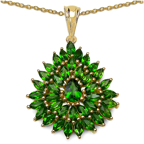 Pendants-14K Yellow Gold Plated 3.36 Carat Genuine Chrome Diopside.925 Sterling Silver Pendant