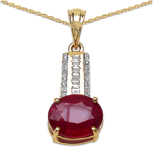 Ruby-14K Yellow Gold Plated 4.40 Carat Genuine Ruby & White Topaz .925 Sterling Silver Pendant
