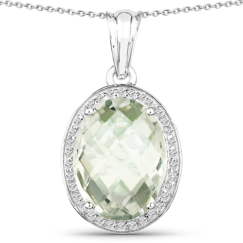 8.21 Carat Genuine Green Amethyst and White Topaz .925 Sterling Silver Pendant