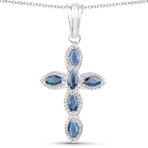 Sapphire-0.90 Carat Genuine Blue Sapphire .925 Sterling Silver Pendant