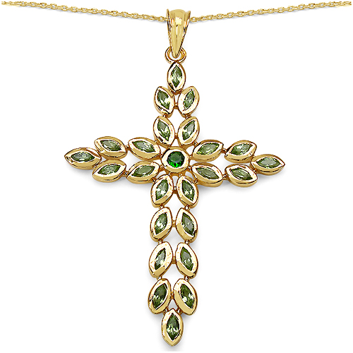 Pendants-14K Yellow Gold Plated 2.53 Carat Genuine Chrome Diopside & Peridot .925 Sterling Silver Pendant