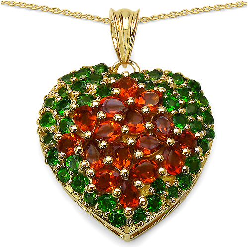 14K Yellow Gold Plated 5.62 Carat Genuine Citrine & Chrome Diopside .925 Sterling Silver Pendant