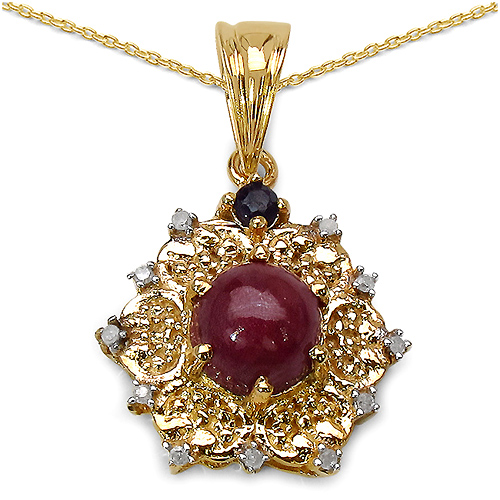 Ruby-14K Yellow Gold Plated 2.66 Carat Genuine Ruby Sapphire & White Diamond .925 Sterling Silver Pendant