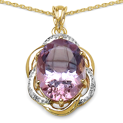 Amethyst-14K Yellow Gold Plated 10.50 Carat Genuine Amethyst & White Topaz .925 Sterling Silver Pendant