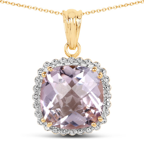 Pendants-14K Yellow Gold Plated 13.68 Carat Genuine Pink Amethyst and White Topaz .925 Sterling Silver Pendant