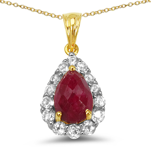 Ruby-14K Yellow Gold Plated 5.40 Carat Genuine Ruby & White Topaz .925 Sterling Silver Pendant