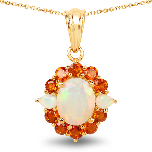 Opal-14K Yellow Gold Plated 2.78 Carat Genuine Ethiopian Opal & Madeira Citrine .925 Sterling Silver Pendant