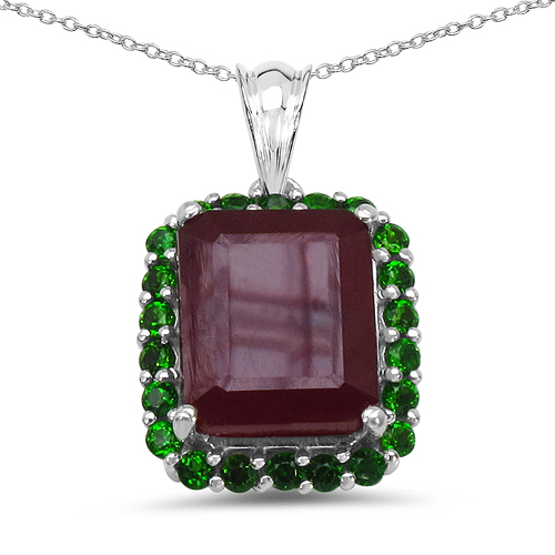 Ruby-8.00 Carat Genuine Ruby & Chrome Diopside .925 Sterling Silver Pendant