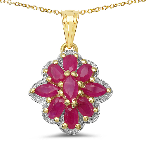 Ruby-14K Yellow Gold Plated 2.76 Carat Genuine Ruby .925 Sterling Silver Pendant