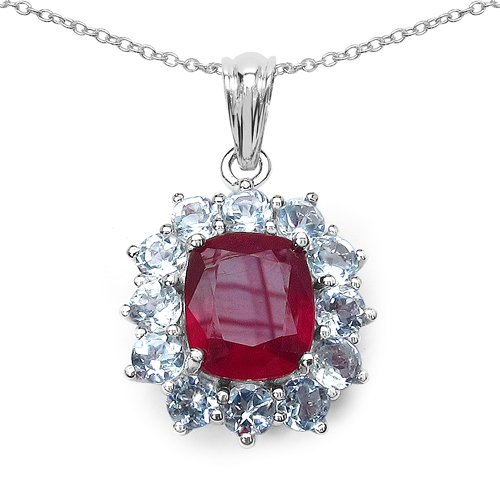 Ruby-12.44 Carat Genuine Glass Filled Ruby & White Topaz .925 Sterling Silver Pendant