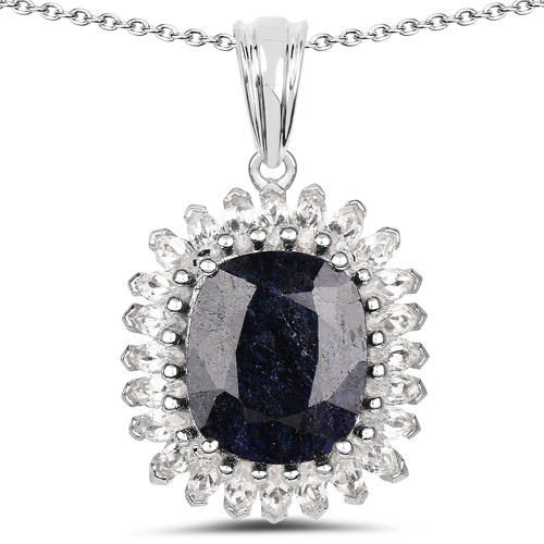 Sapphire-8.66 Carat Dyed Sapphire and White Topaz .925 Sterling Silver Pendant