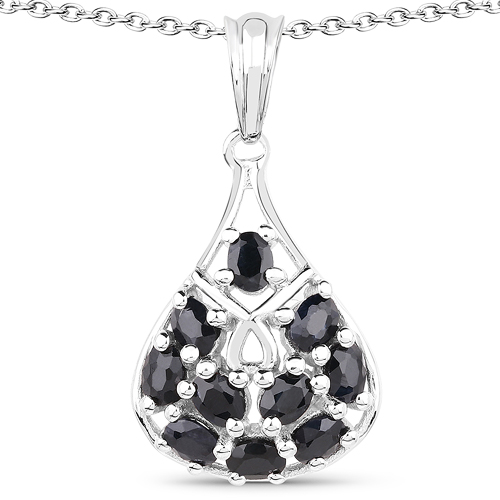 Sapphire-2.20 Carat Genuine Glass Filled Sapphire .925 Sterling Silver Pendant