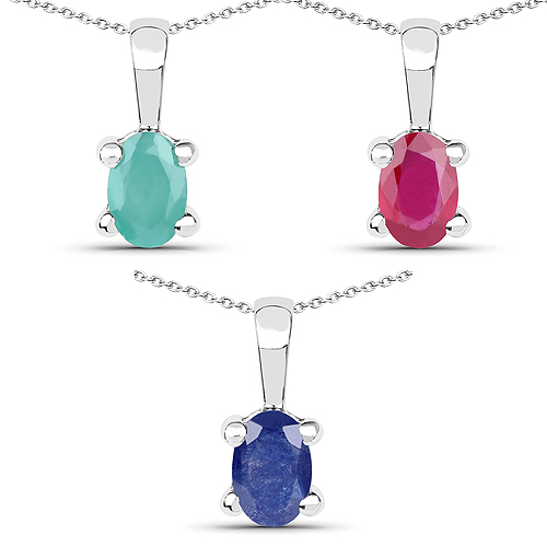 Emerald-1.46 Carat Genuine Emerald, Glass Filled Ruby & Glass Filled Sapphire .925 Sterling Silver Pendant