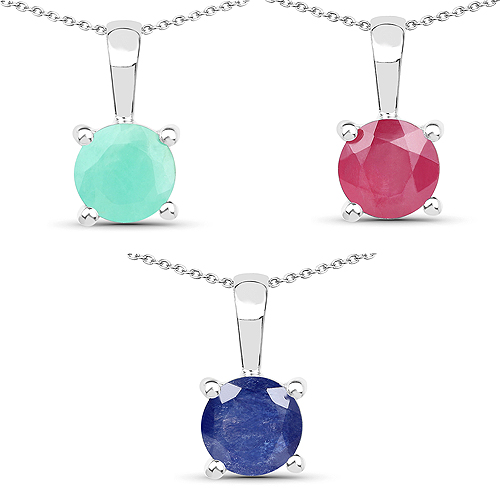 Emerald-2.75 Carat Genuine Emerald, Glass Filled Ruby & Glass Filled Sapphire .925 Sterling Silver Pendant