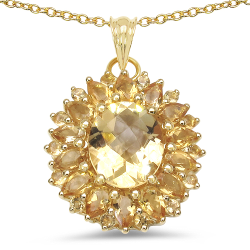 Citrine-18K Yellow Gold Plated 7.59 Carat Genuine Citrine .925 Sterling Silver Pendant