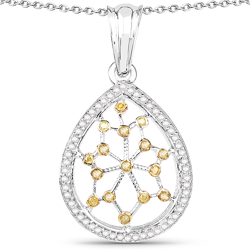 Diamond-0.45 Carat Genuine White Diamond and Yellow Diamond .925 Sterling Silver Pendant