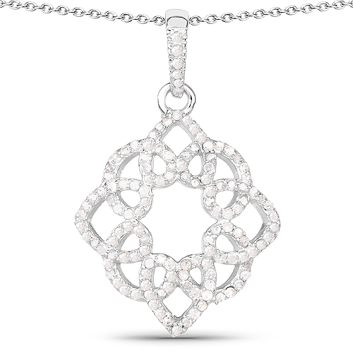 Diamond-0.66 Carat Genuine White Diamond .925 Sterling Silver Pendant