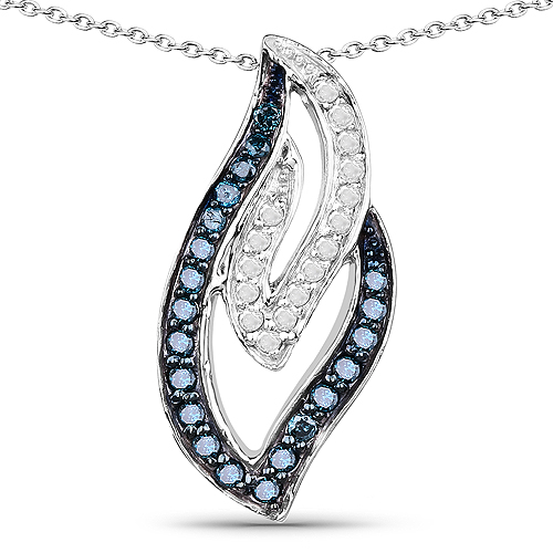 Diamond-0.23 Carat Genuine White Diamond and Blue Diamond .925 Sterling Silver Pendant