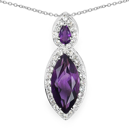 Amethyst-3.53 Carat Genuine Amethyst and White Topaz .925 Sterling Silver Pendant