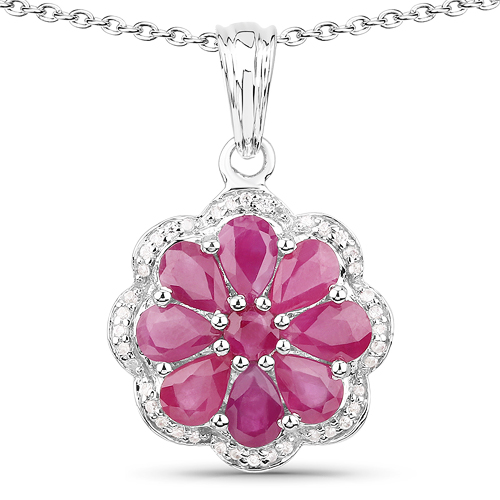 Ruby-3.64 Carat Genuine Ruby and White Zircon .925 Sterling Silver Pendant