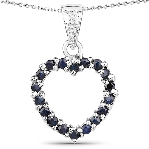Sapphire-0.81 Carat Genuine Blue Sapphire and White Diamond .925 Sterling Silver Pendant