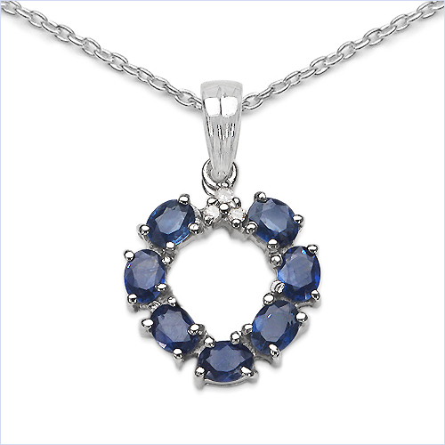 Sapphire-1.57 Carat Genuine Blue Sapphire & White Diamond .925 Sterling Silver Pendant