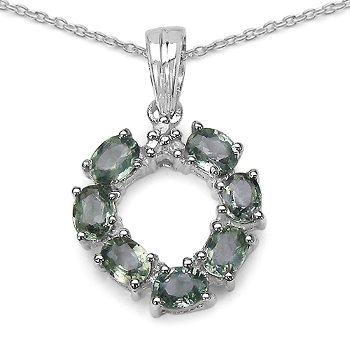 1.78 Carat Genuine Green Sapphire & White Diamond .925 Sterling Silver Pendant