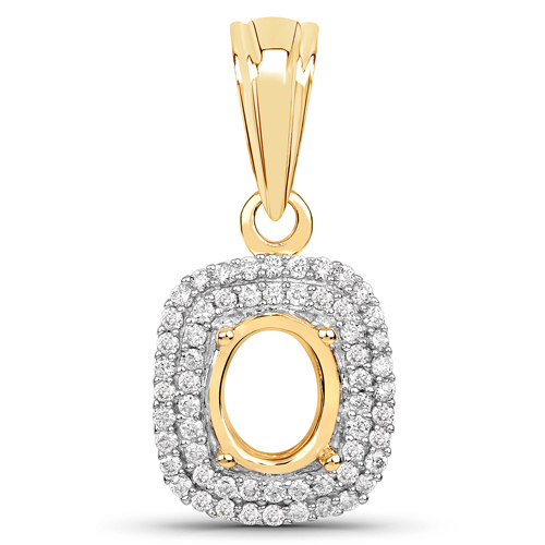 Diamond-0.26 Carat Genuine White Diamond 14K Yellow Gold Semi Mount Pendant - holds 8x6mm Oval Gemstone