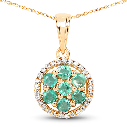 Emerald-0.58 Carat Genuine Zambian Emerald and White Diamond 14K Yellow Gold Pendant