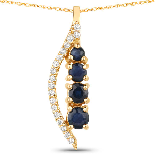 Sapphire-0.40 Carat Genuine Blue Sapphire and White Diamond 14K Yellow Gold Pendant